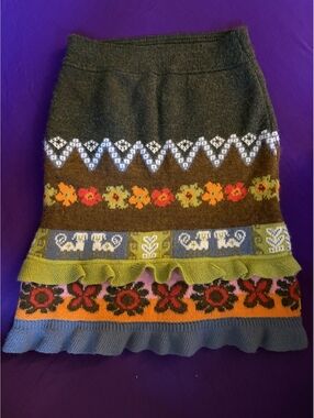 Vintage Oilily Knit Tiered Ruffle Skirt - wool blend - 7-8 years